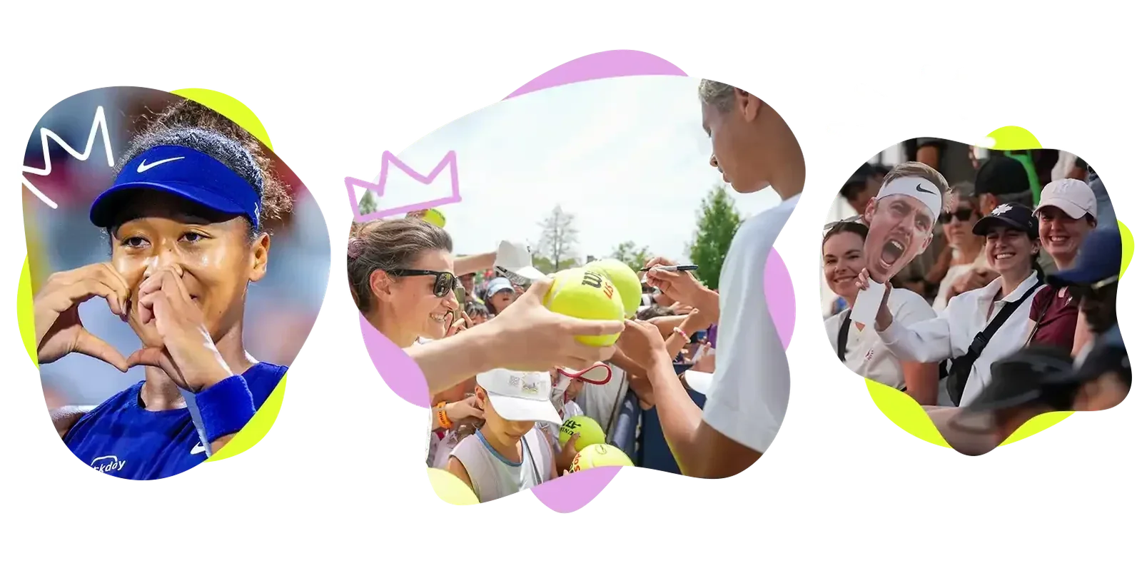 National Bank Open first-week collage with a player, autograph interaction and courtside fans