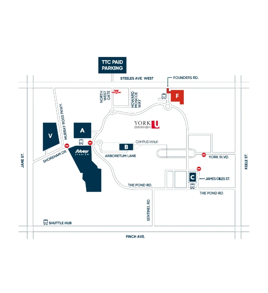 Official Sobeys Stadium parking map showing campus roads and lots A, B, C, F and V